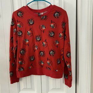 H&M Divided Pugs & Kisses Red Holiday Christmas Lightweight Sweatshirt Size S